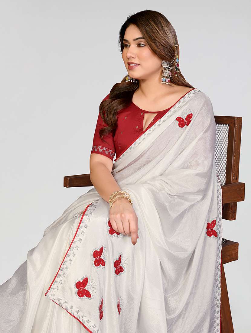 Women Solid With Work Embroidered Saree With Blouse - 22550424 -  Standard Image - 1