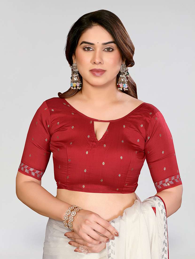 Women Solid With Work Embroidered Saree With Blouse - 22550424 -  Standard Image - 4