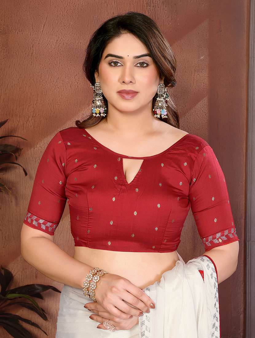 Women Solid With Work Embroidered Saree With Blouse - 22550437 -  Standard Image - 4