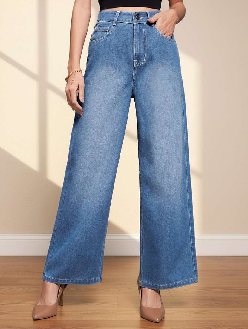 women washed high rise wide leg jeans - 22550461 -  Standard Image - 1