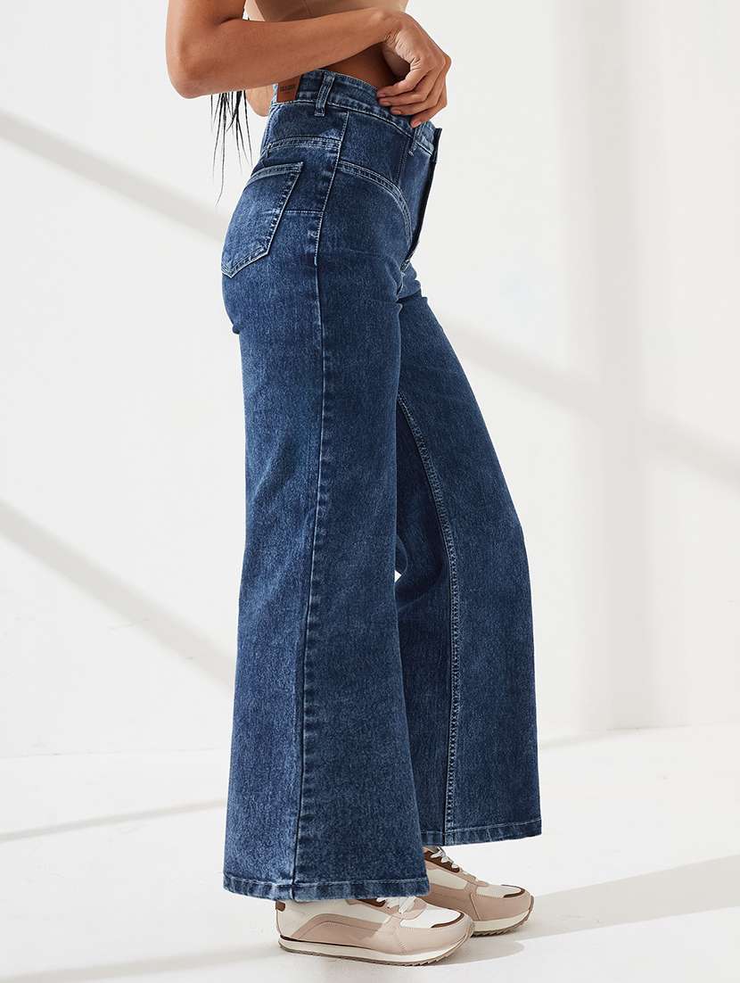 women solid high rise wide leg jeans - 22550861 -  Standard Image - 1