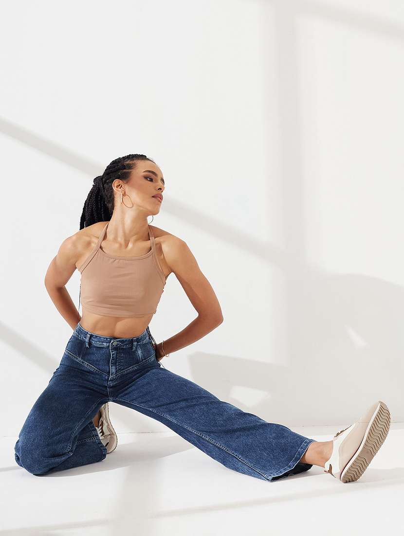 women solid high rise wide leg jeans - 22550861 -  Standard Image - 4