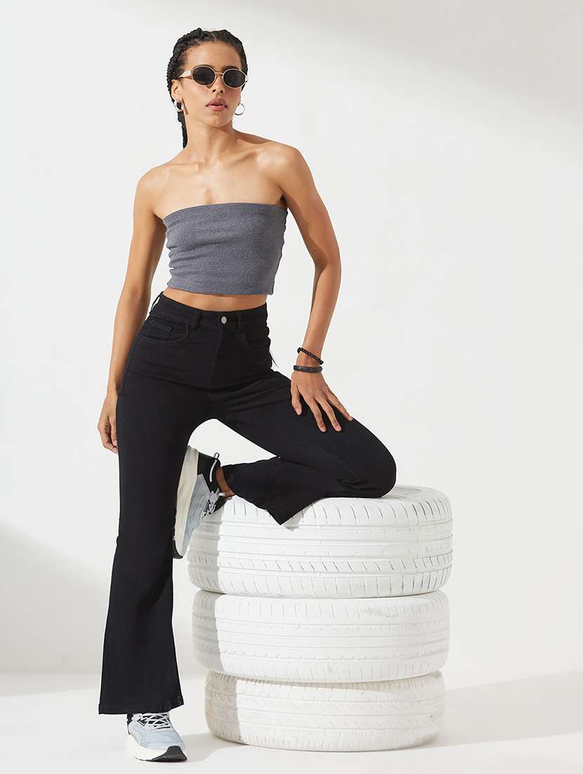women solid high rise bootcut jeans - 22550917 -  Standard Image - 4