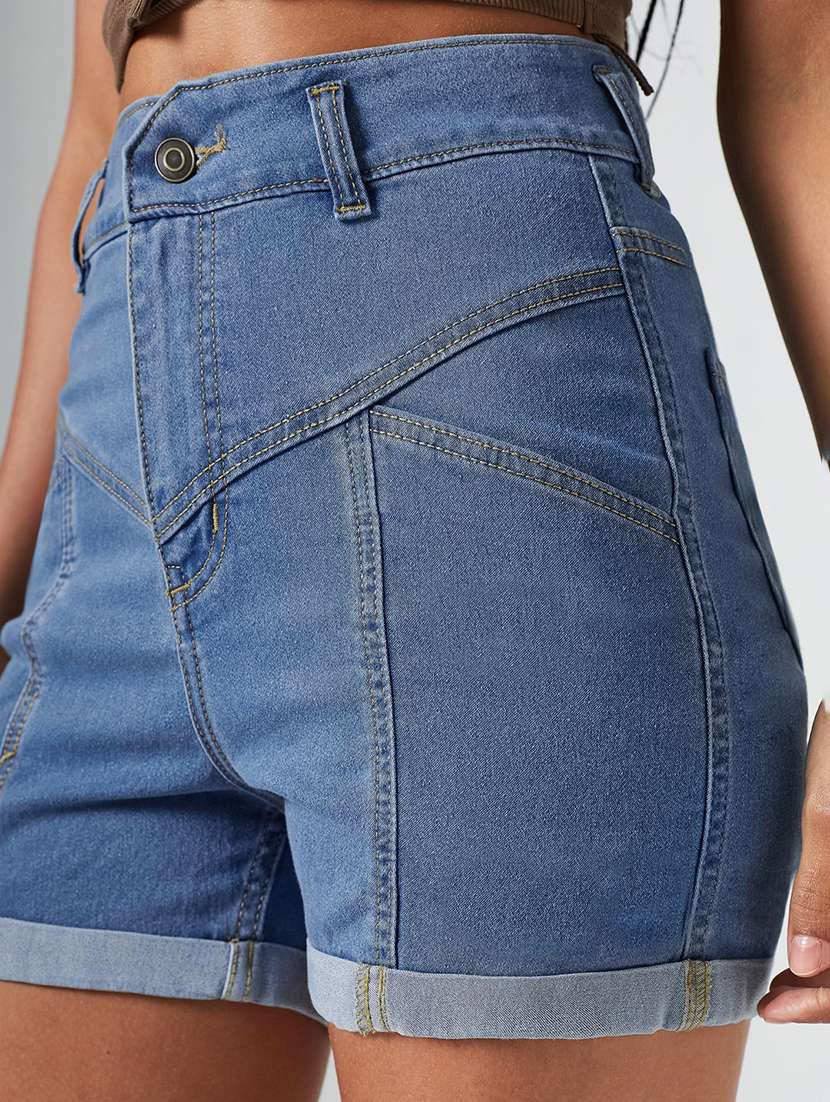 women solid high rise regular fit shorts - 22550935 -  Standard Image - 1