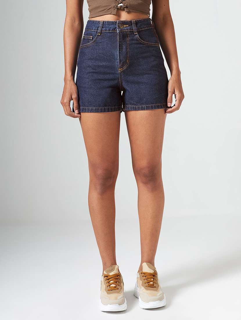 women washed high rise regular fit shorts
