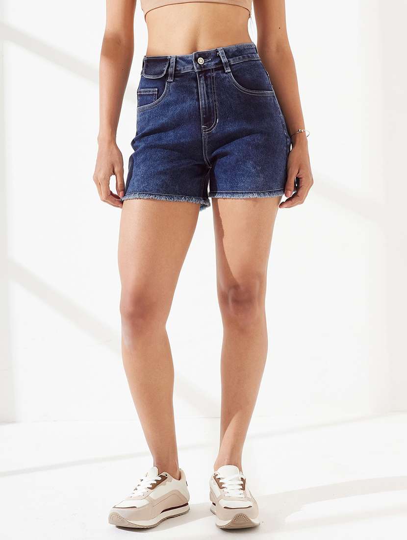 women washed high rise regular fit shorts