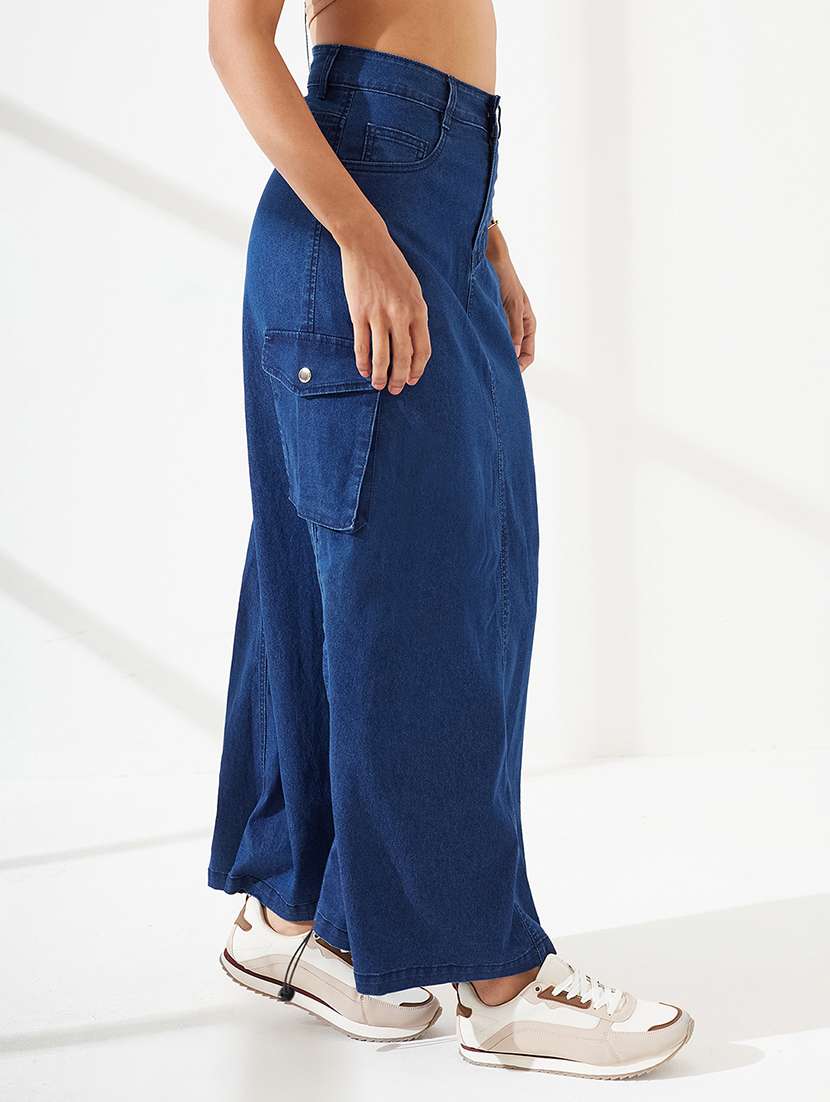 women solid high rise denim skirt - 22550971 -  Standard Image - 1