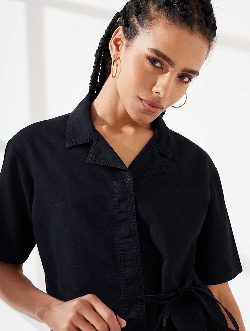 women solid short sleeves regular shirt - 22551014 -  Standard Image - 1