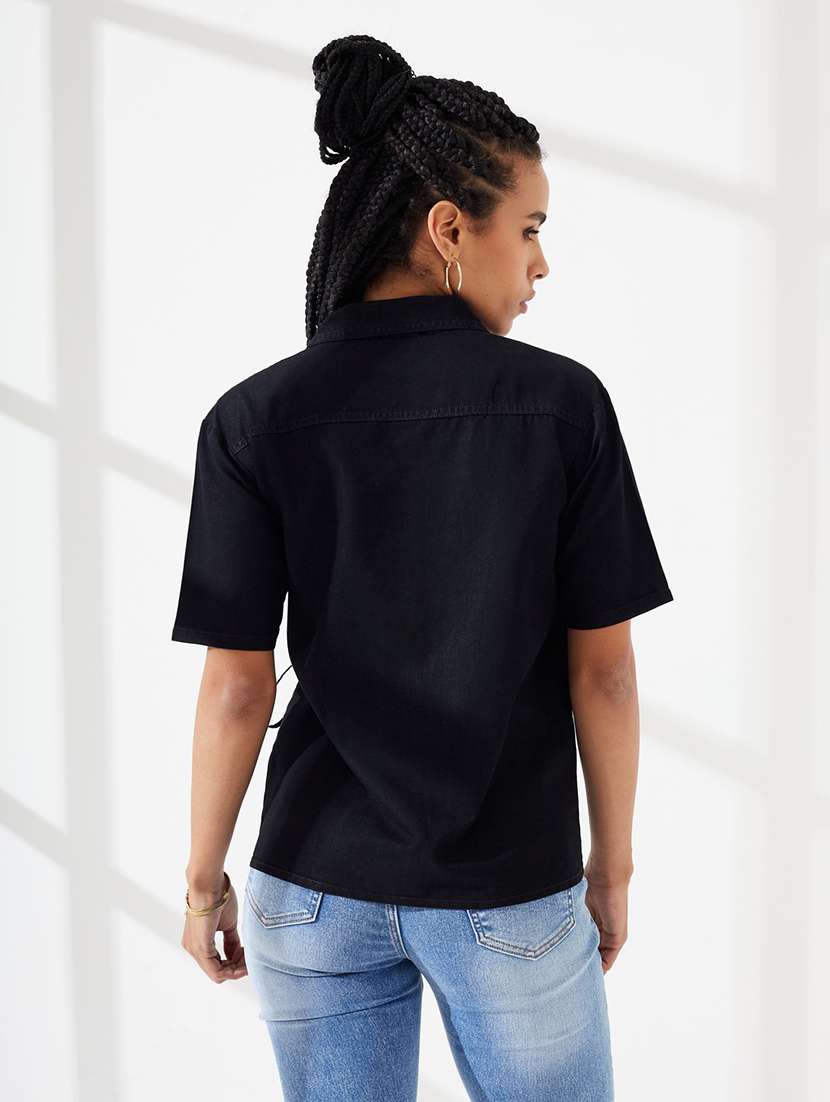 women solid short sleeves regular shirt - 22551014 -  Standard Image - 4