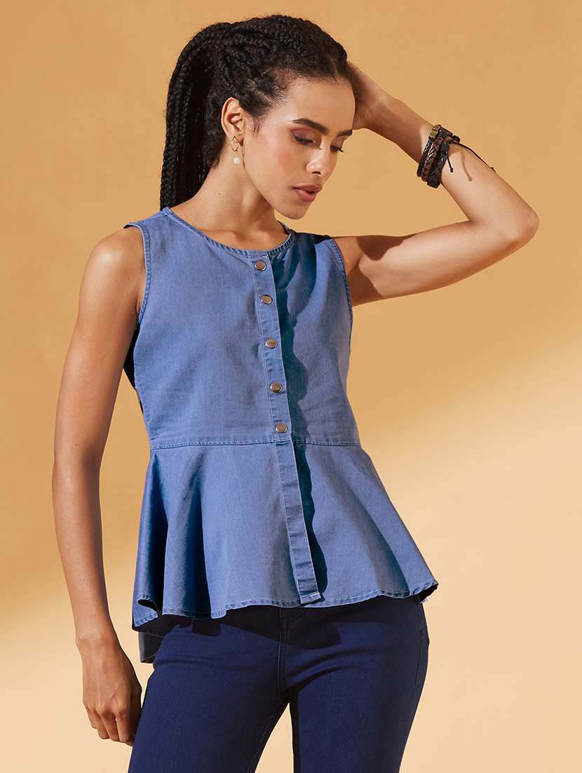 women solid sleeveless peplum top