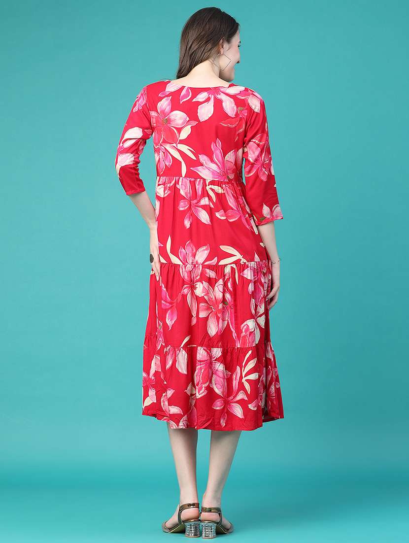 women printed three quarter sleeves tiered dress - 22551983 -  Standard Image - 4
