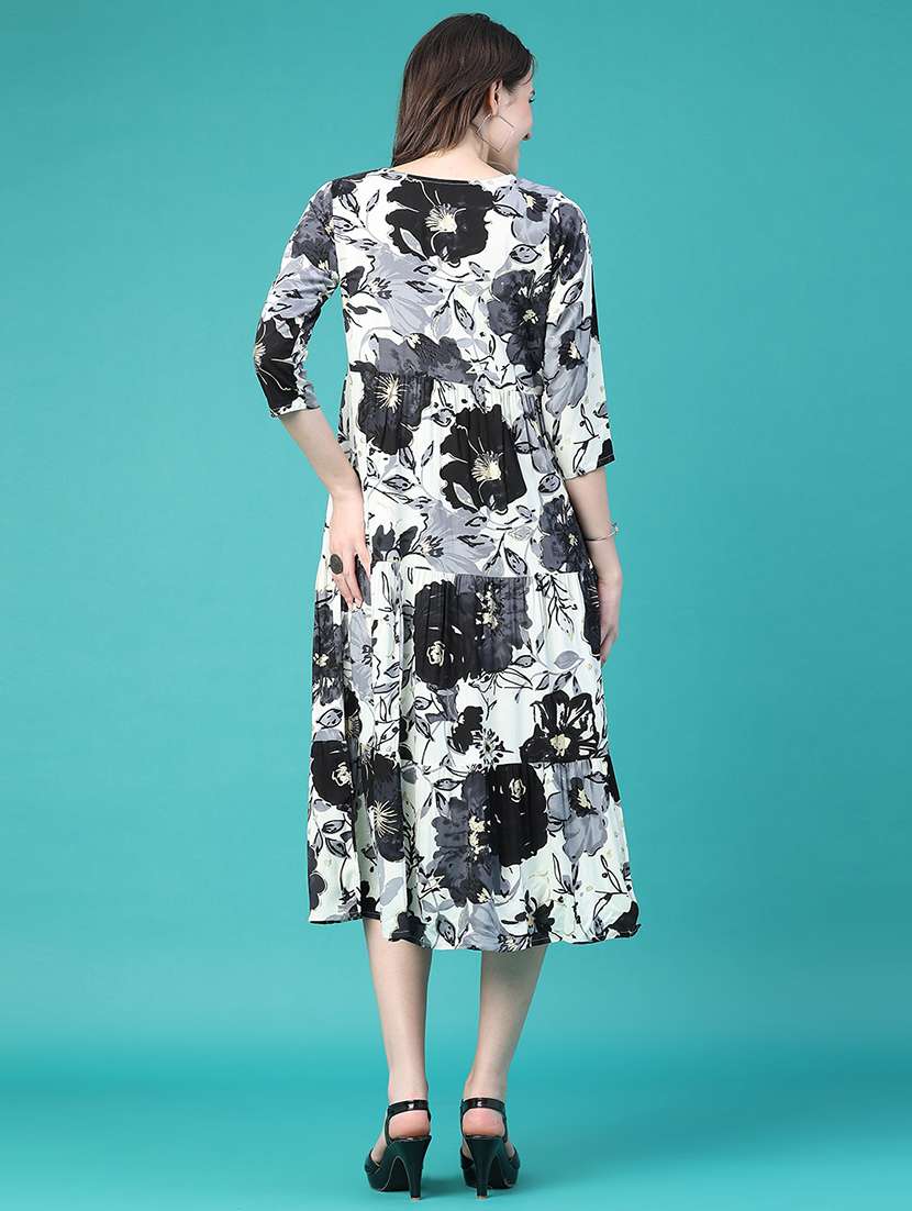 women printed three quarter sleeves tiered dress - 22551988 -  Standard Image - 4