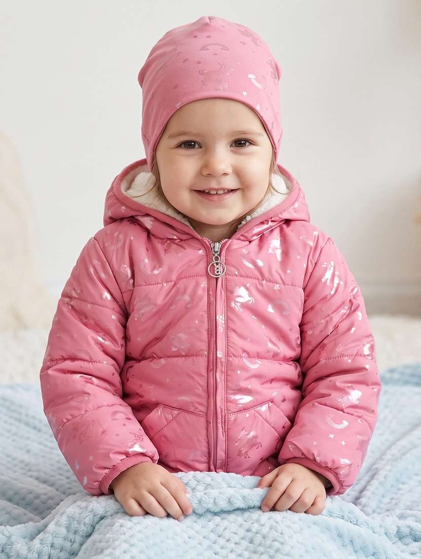 girls printed long sleeve quilted jacket