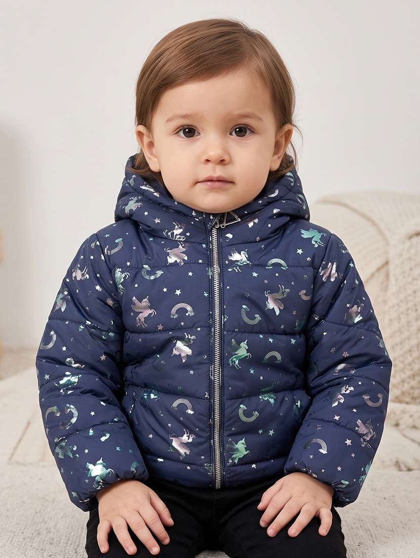 girls printed long sleeve quilted jacket