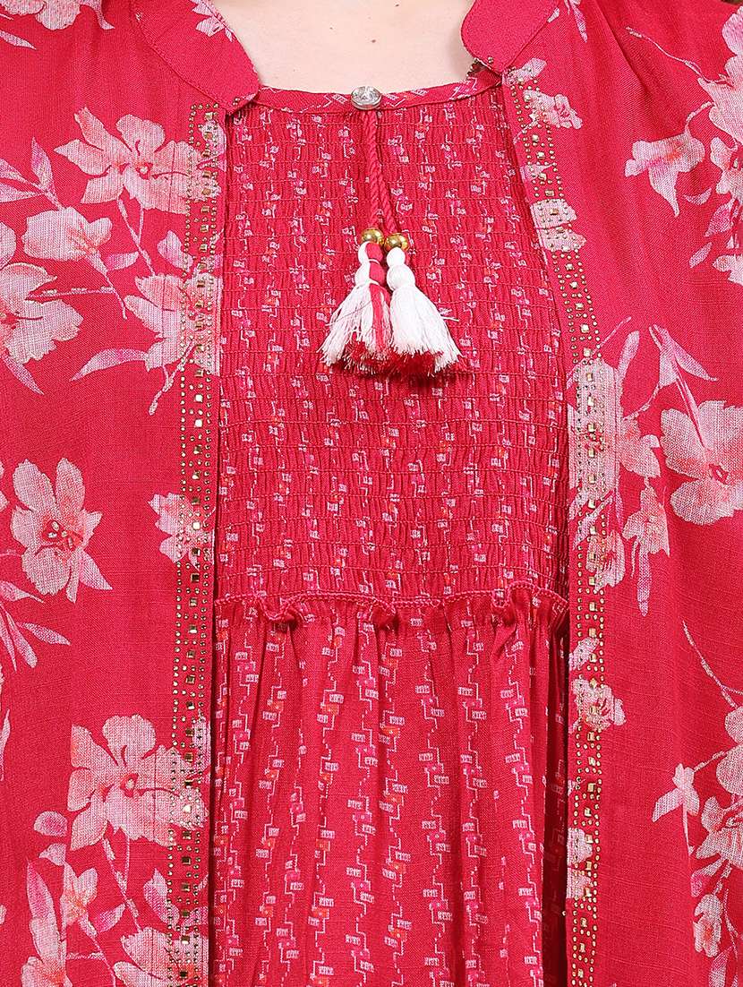 women floral printed three quarter sleeves kurta with jacket - 22552380 -  Standard Image - 1