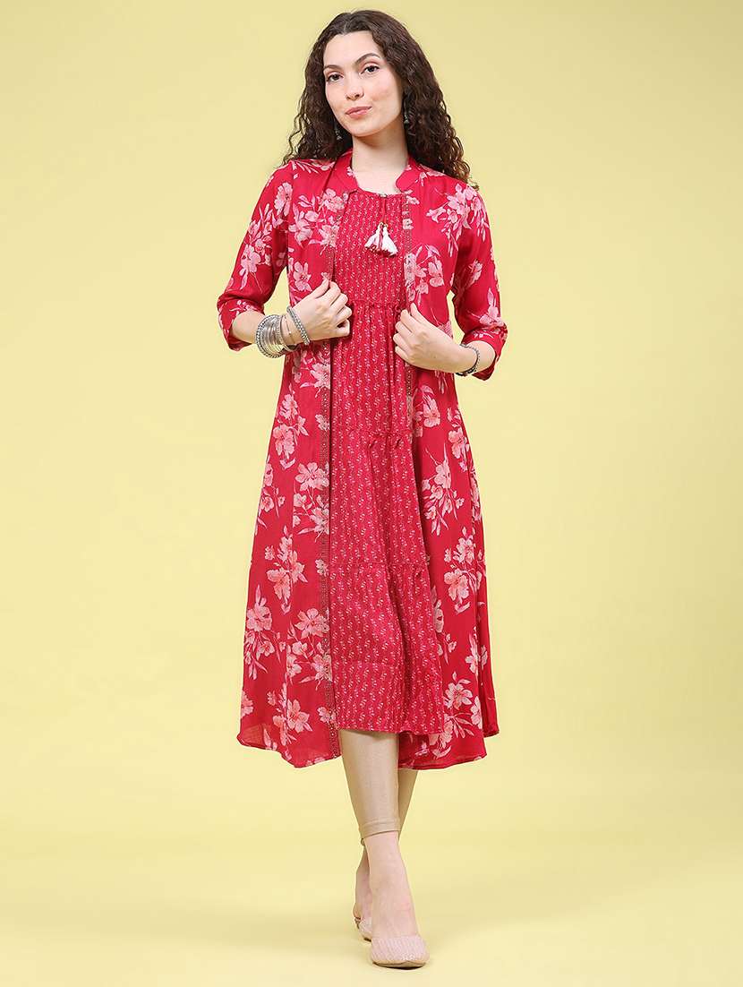 women floral printed three quarter sleeves kurta with jacket - 22552380 -  Standard Image - 4