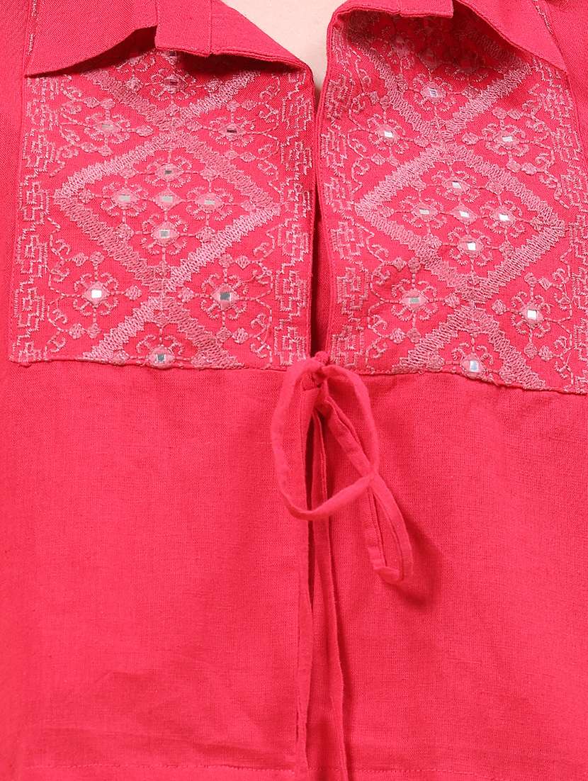 Women Solid With Work Short Sleeve Ethnic Co-ord Set - 22553141 -  Standard Image - 1