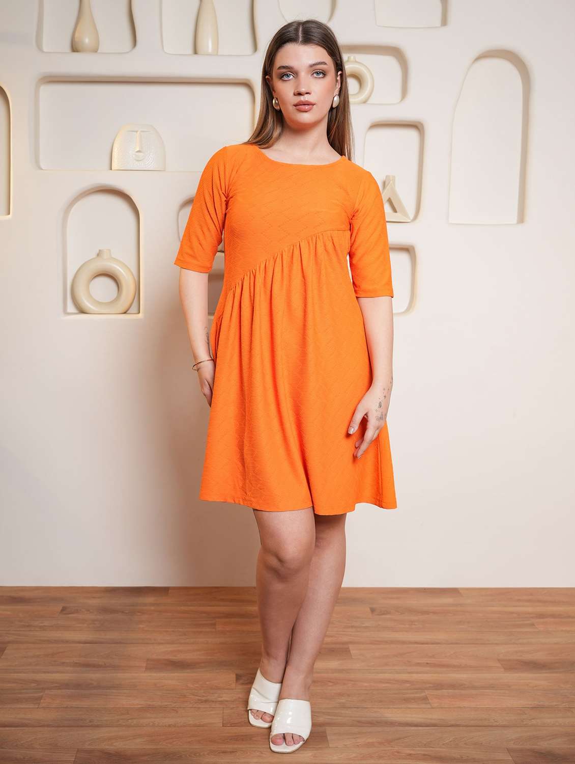 women self design round neck fit and flare dress - 22553283 -  Standard Image - 1