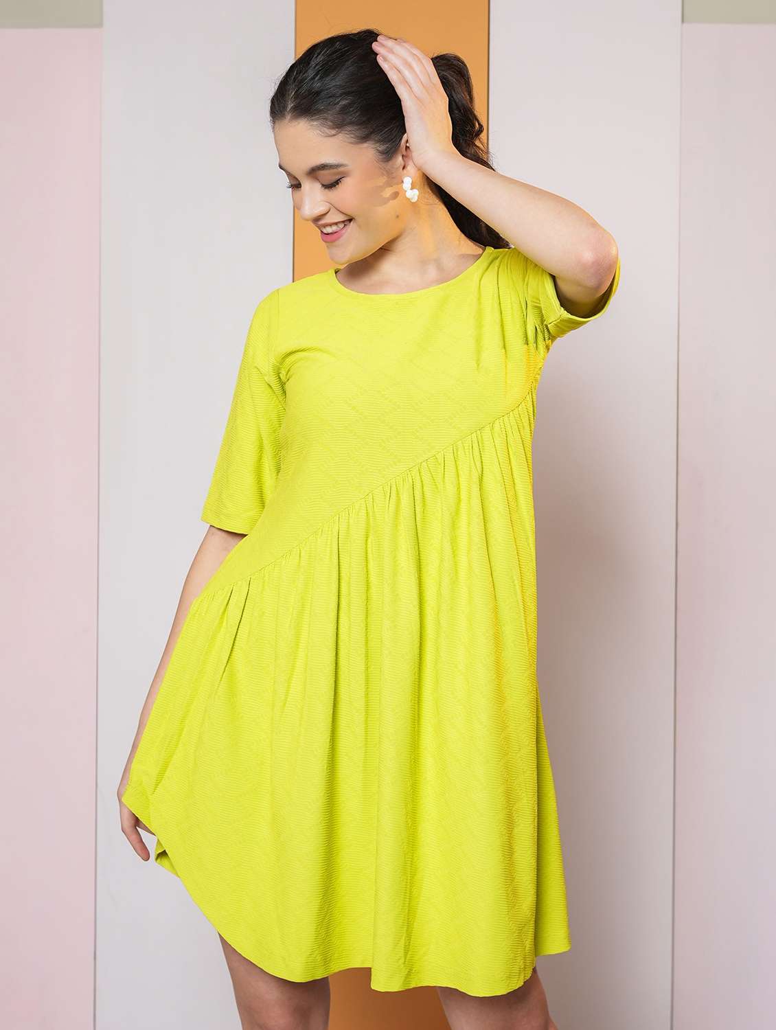 women self design round neck fit and flare dress - 22553284 -  Standard Image - 1