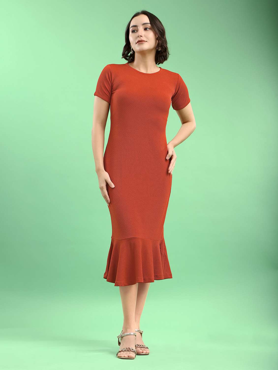 women solid round neck sheath dress - 22553298 -  Standard Image - 4