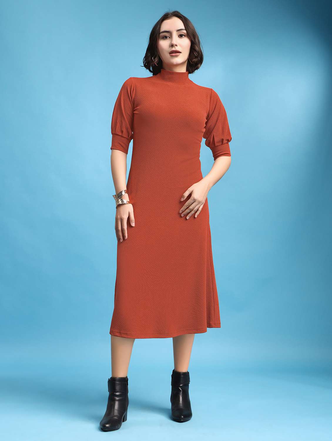 women self design short sleeves a-line dress