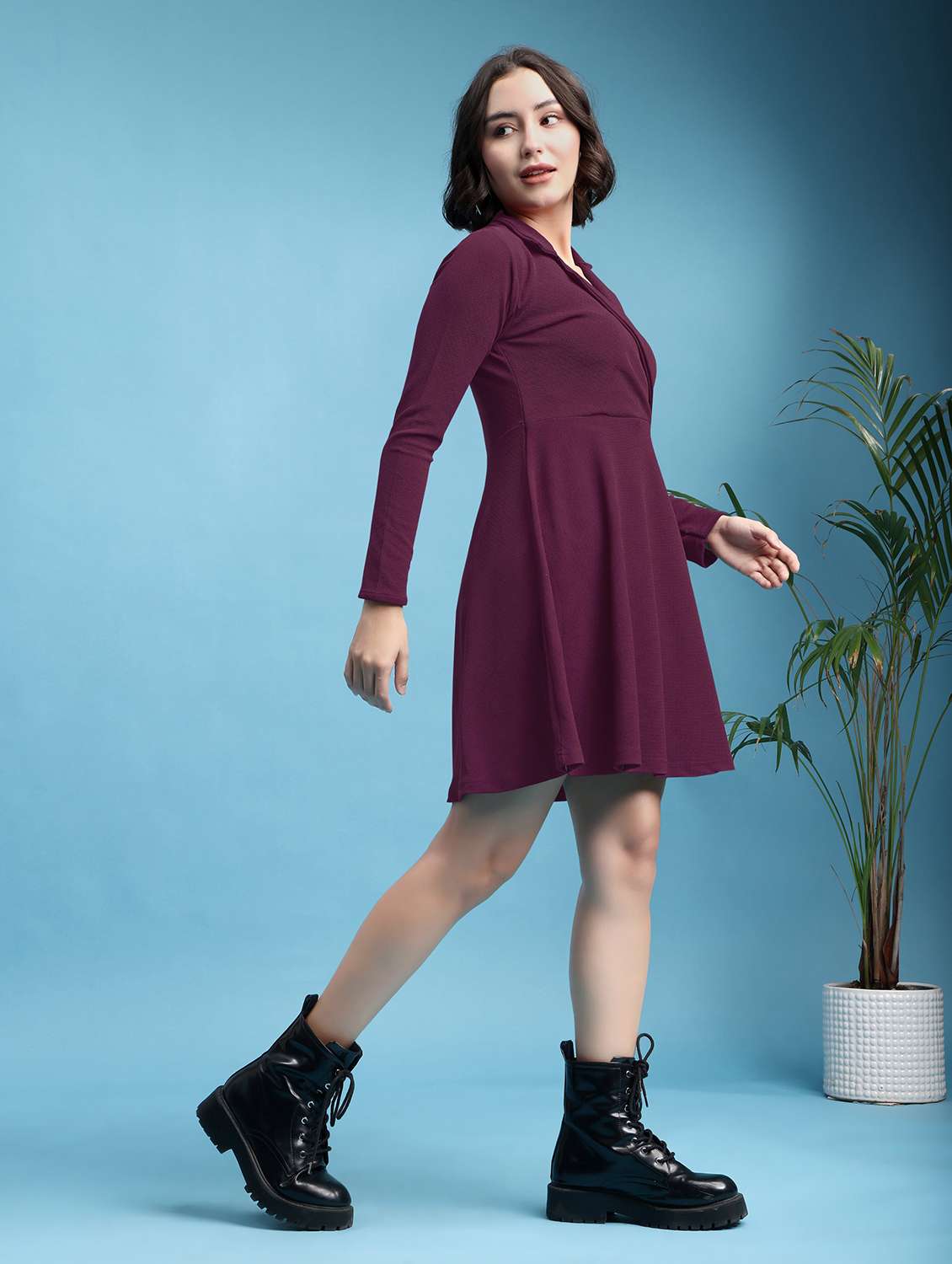 women self design long sleeves fit and flare dress - 22553319 -  Standard Image - 4