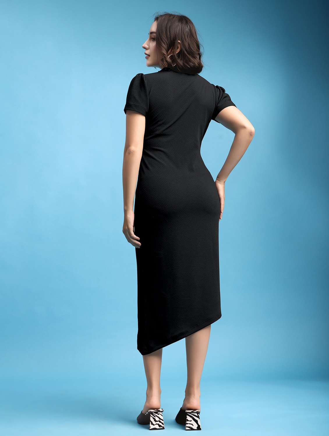 women solid short sleeves asymmetric dress - 22553336 -  Standard Image - 4