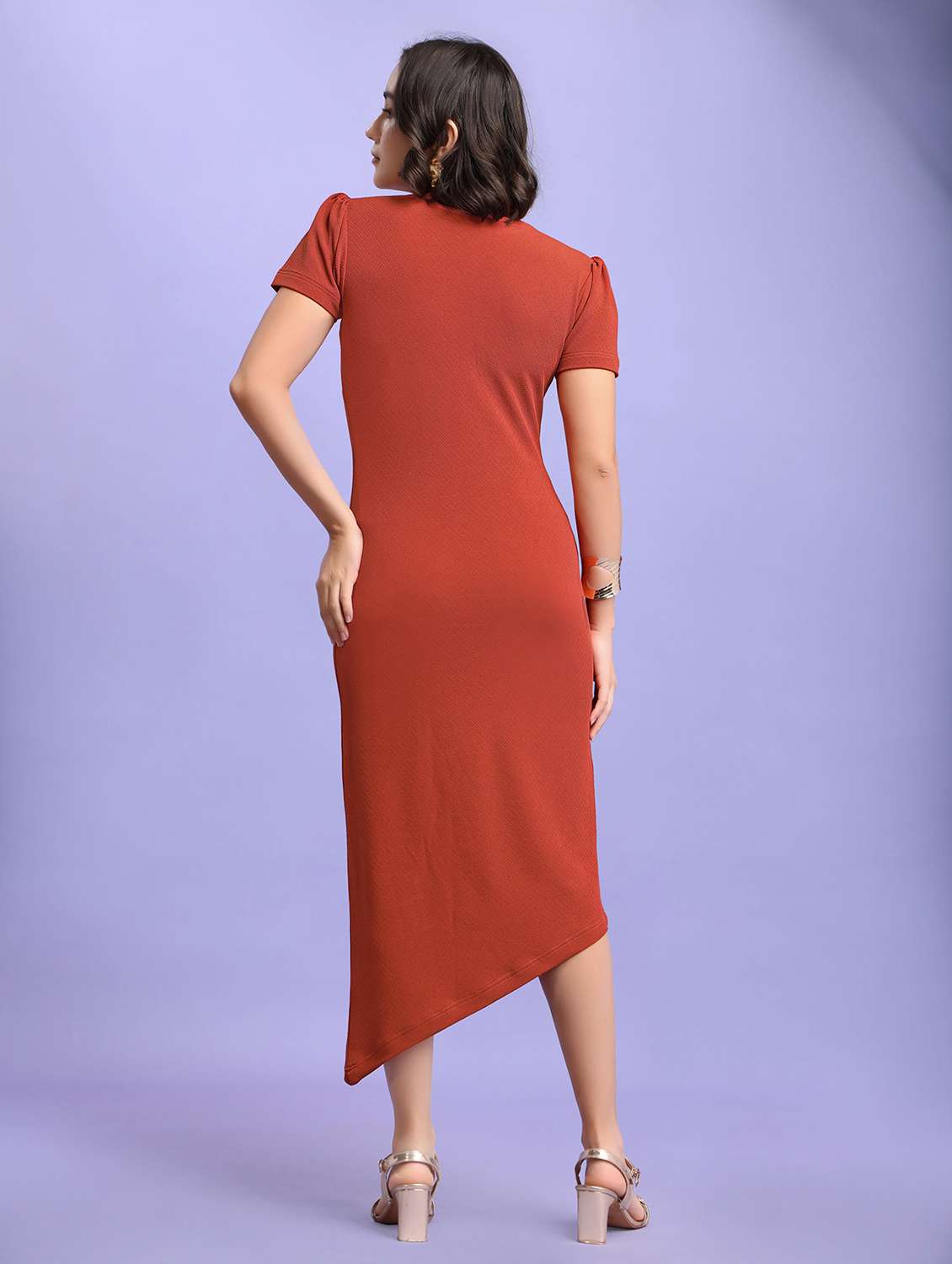 Women Solid Short Sleeves Asymmetric Dress - 22553339 -  Standard Image - 4