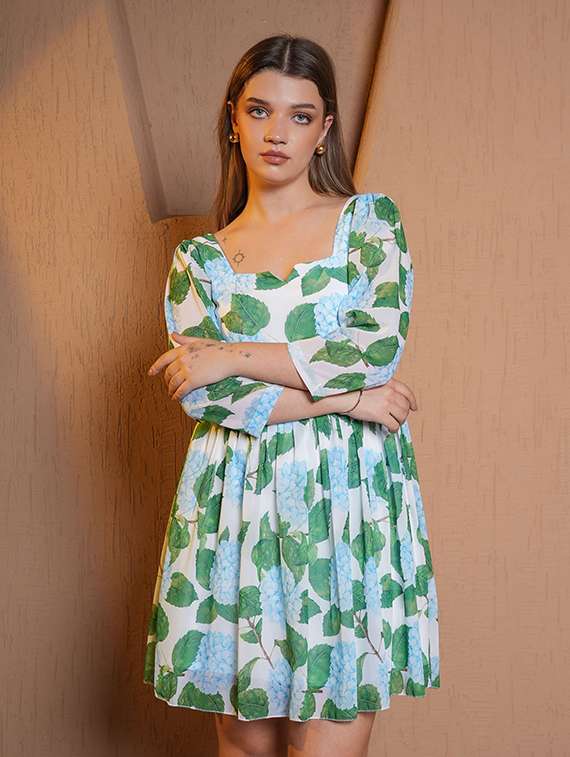 women printed three quarter sleeves fit and flare dress - 22553361 -  Standard Image - 4