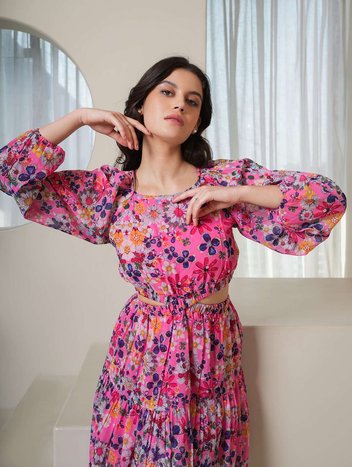 women printed three quarter sleeves tiered dress - 22553365 -  Standard Image - 1