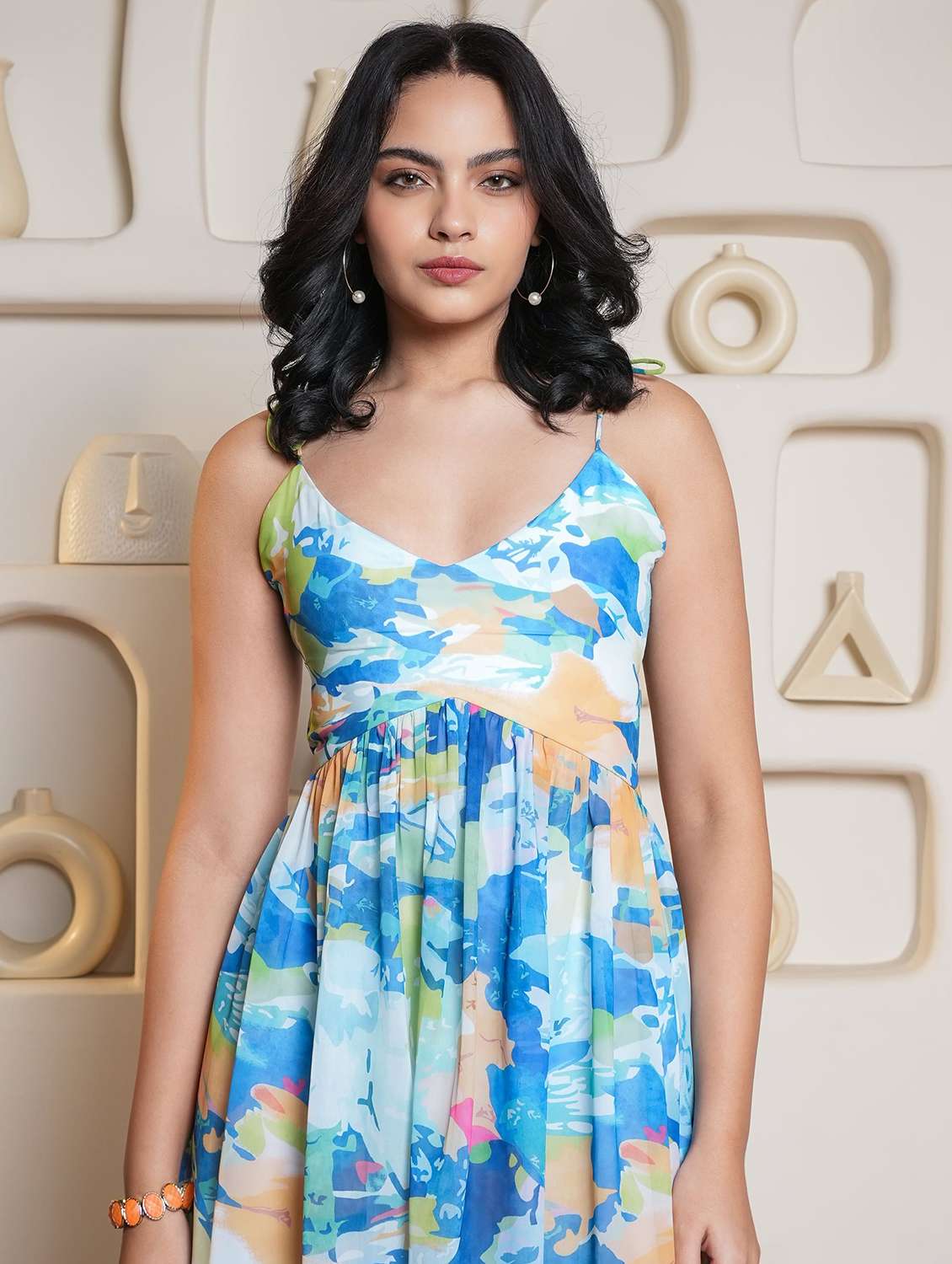 Women Printed Shoulder Strap Fit And Flare Dress - 22553373 -  Standard Image - 1