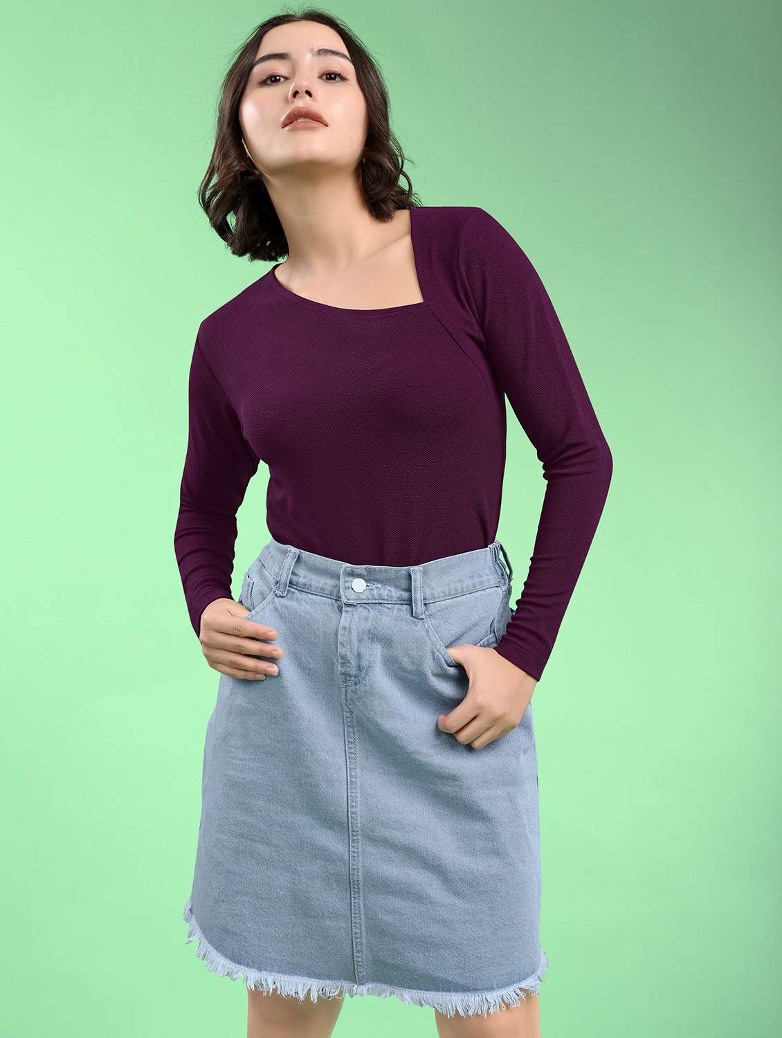 women solid long sleeves regular top