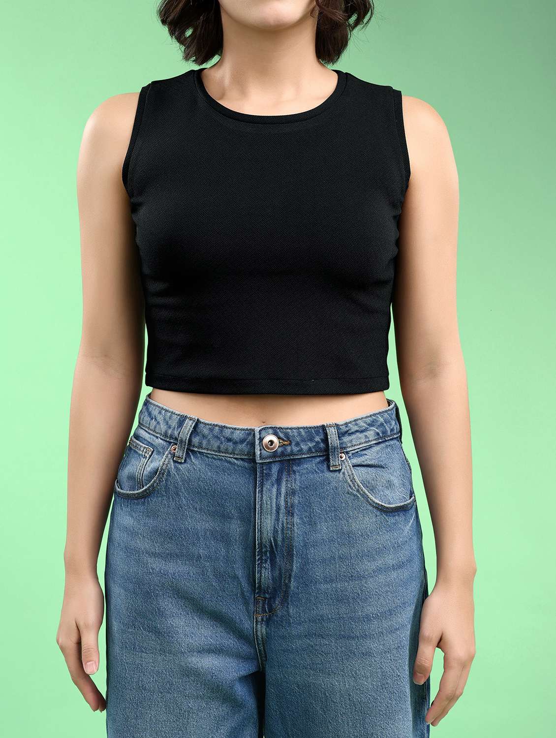 women solid sleeveless crop top - 22553585 -  Standard Image - 1