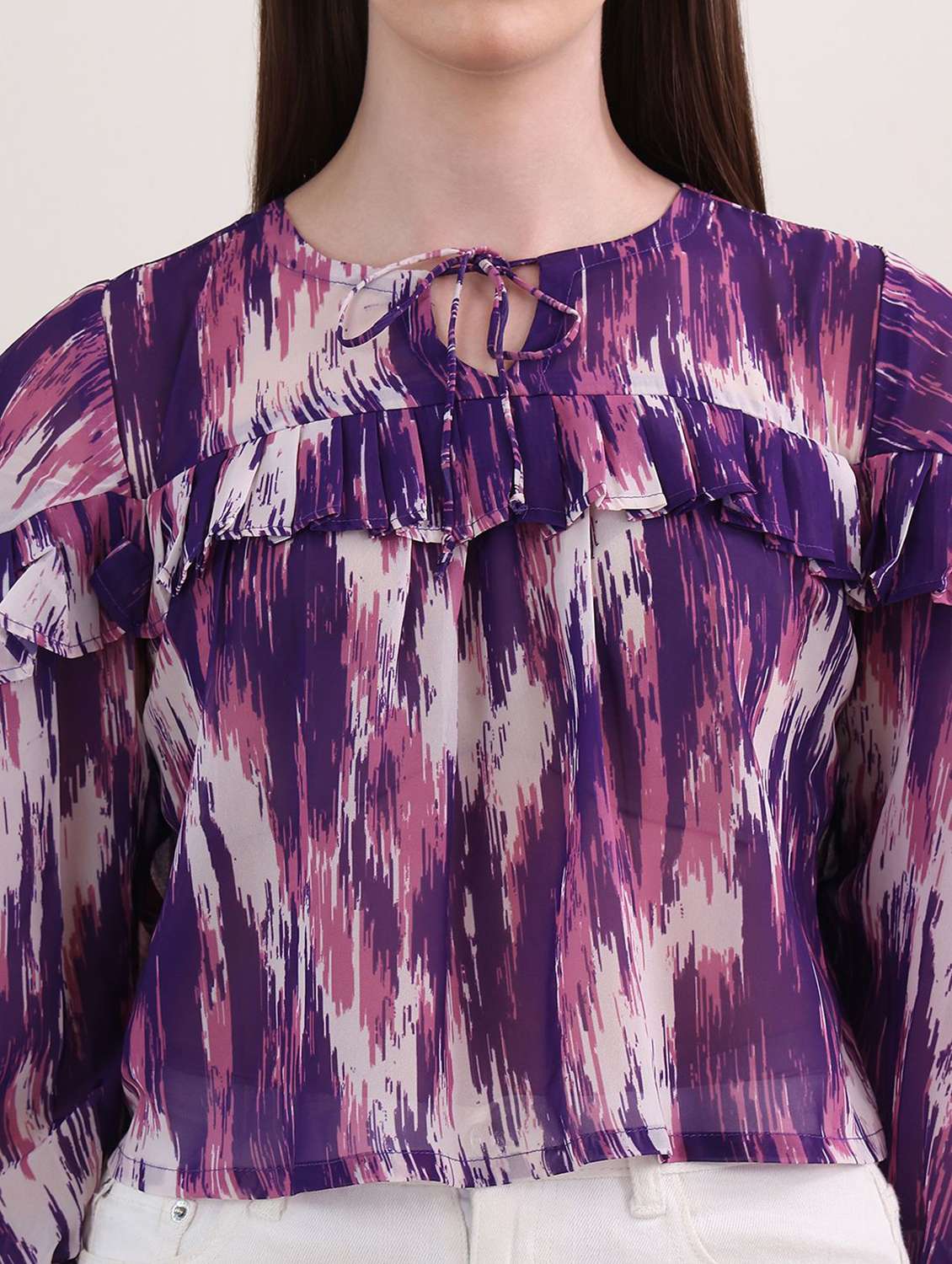 women printed three quarter sleeves crop top - 22553596 -  Standard Image - 1