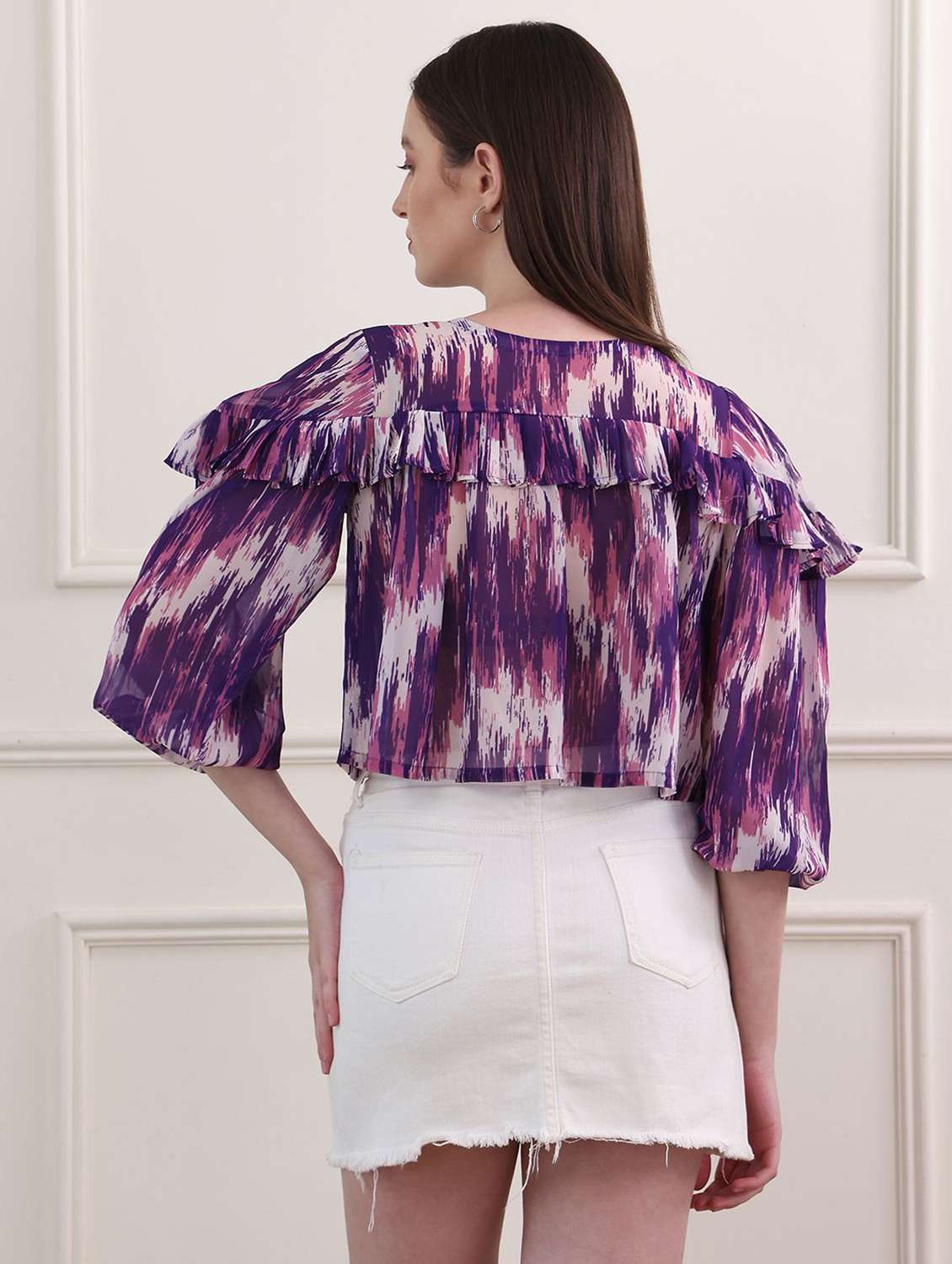 women printed three quarter sleeves crop top - 22553596 -  Standard Image - 4
