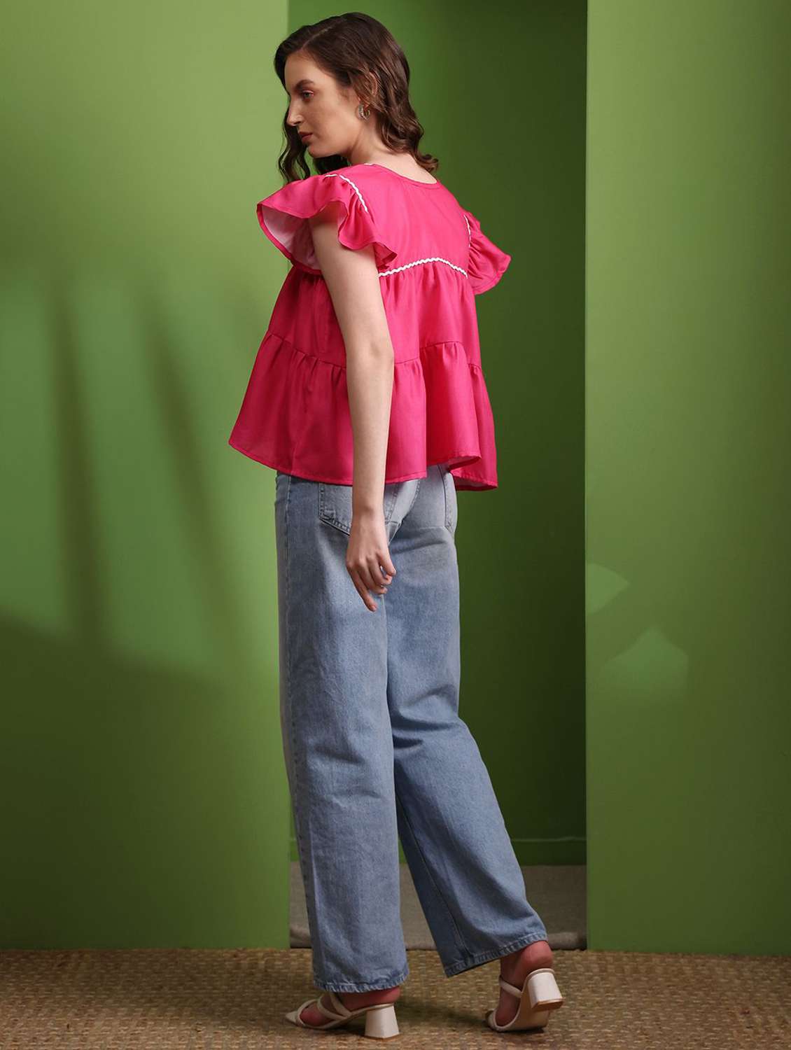 pink cotton blend tiered top - 22553609 -  Standard Image - 4