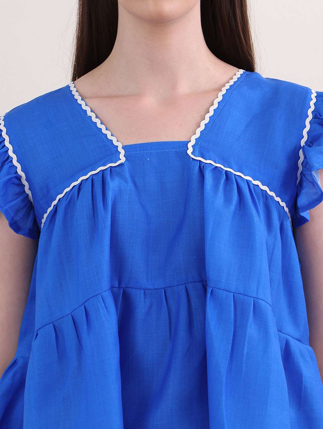 blue cotton blend tiered top - 22553610 -  Standard Image - 1
