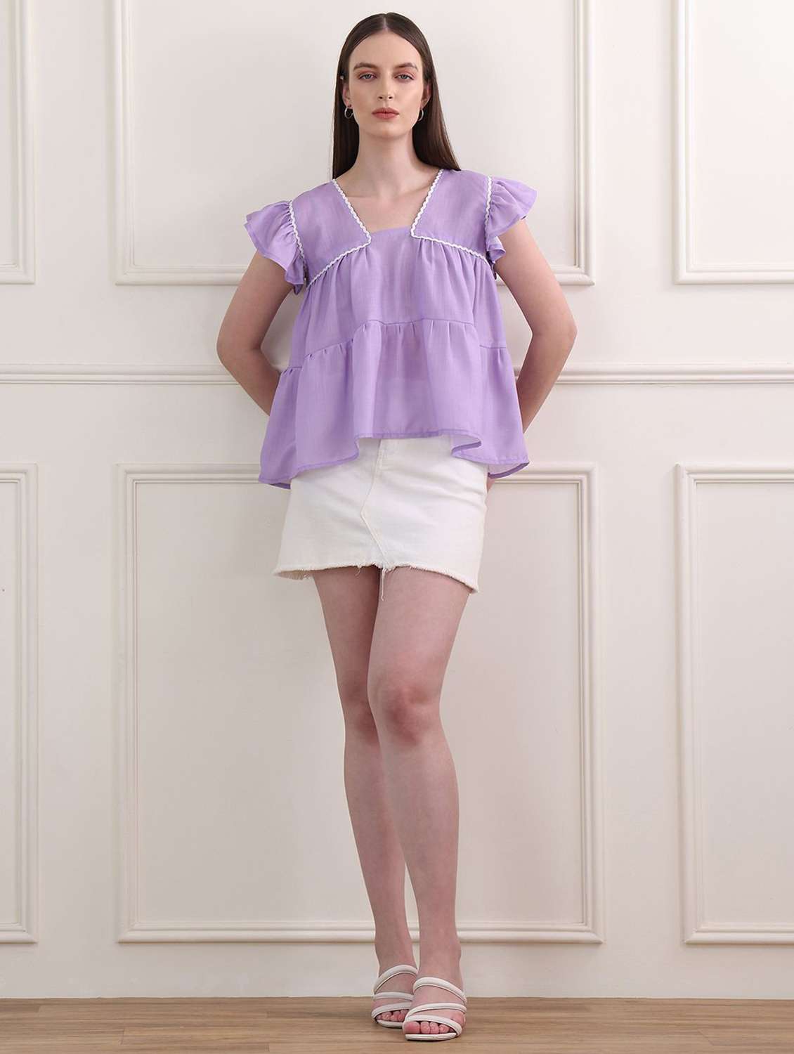 purple cotton blend tiered top - 22553611 -  Standard Image - 4
