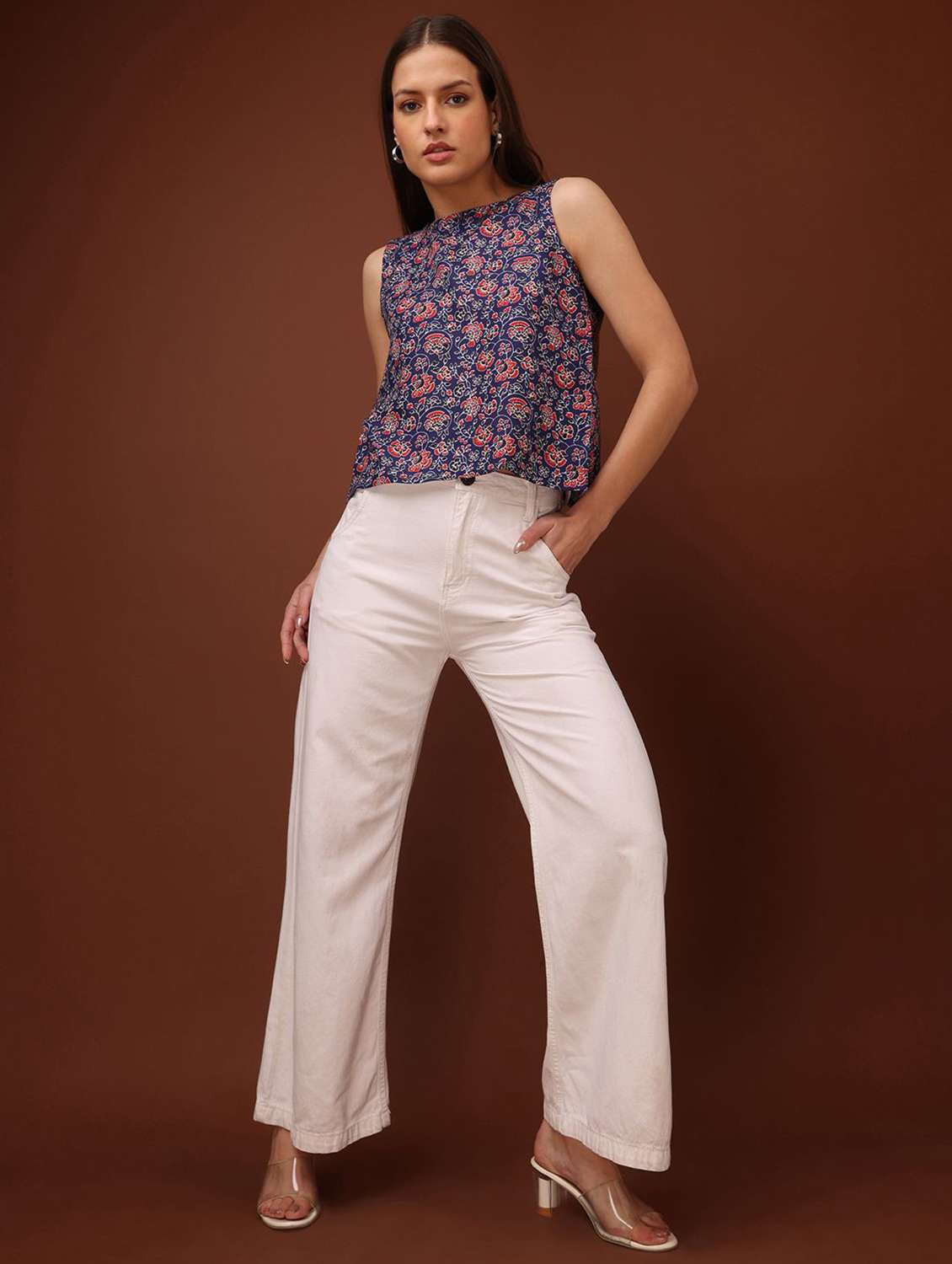 blue cotton blend regular top - 22553626 -  Standard Image - 4