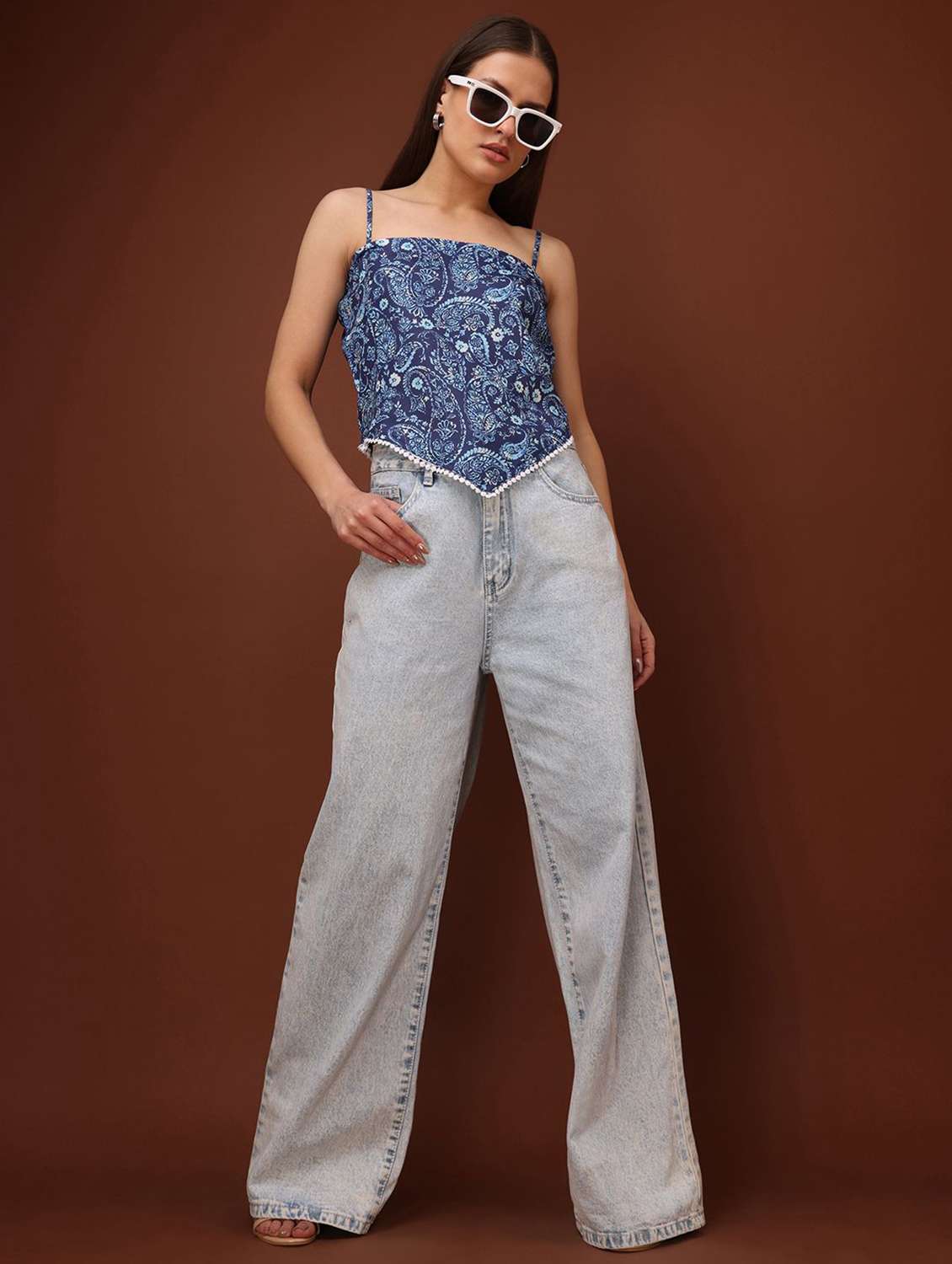 women printed shoulder strap asymmetric top - 22553643 -  Standard Image - 4