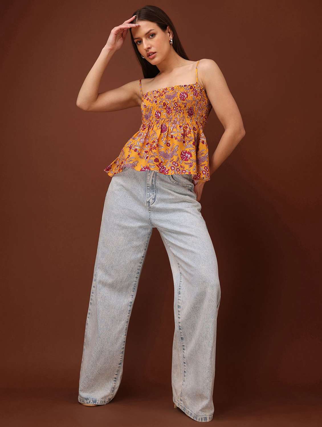 yellow cotton blend peplum top - 22553648 -  Standard Image - 4