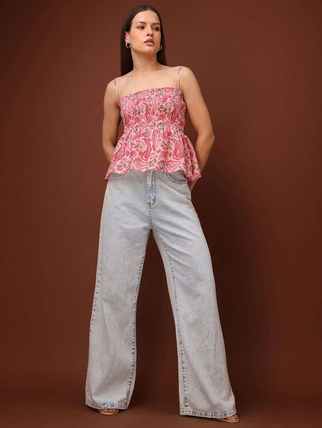 pink cotton blend peplum top - 22553649 -  Standard Image - 4