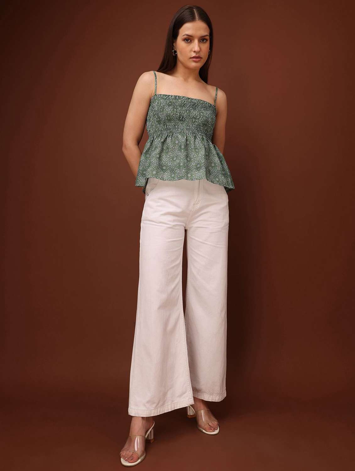 green cotton blend peplum top - 22553652 -  Standard Image - 4