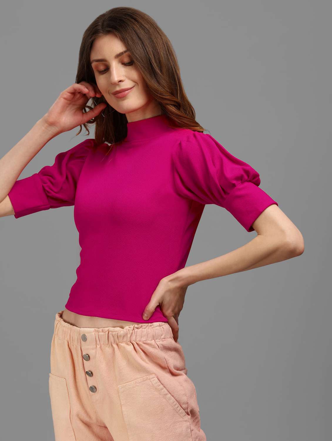 pink polyester crop top - 22553662 -  Standard Image - 1