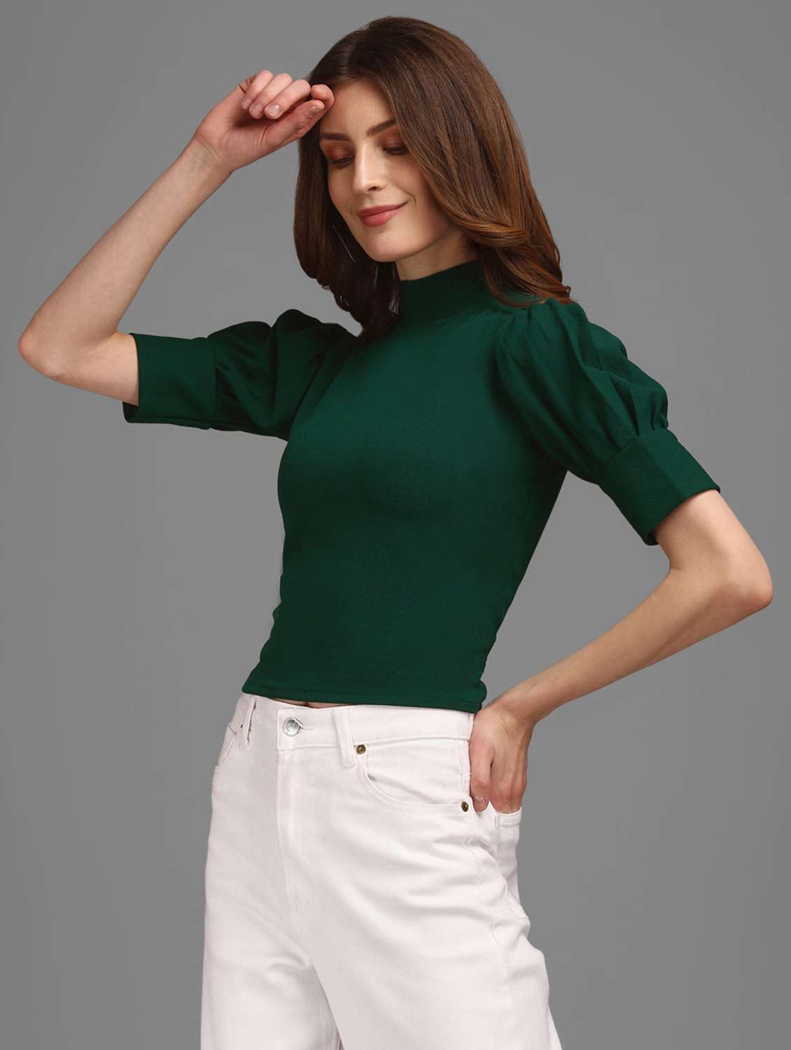 green polyester crop top - 22553663 -  Standard Image - 1