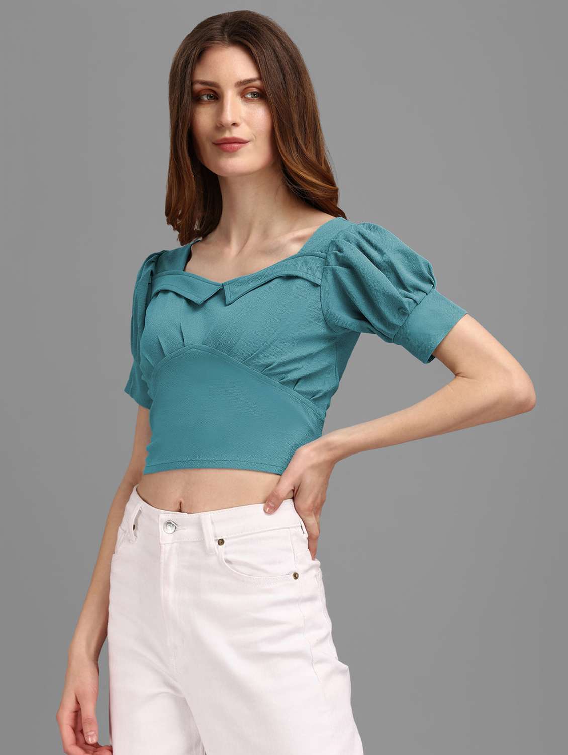 blue polyester crop top - 22553669 -  Standard Image - 1
