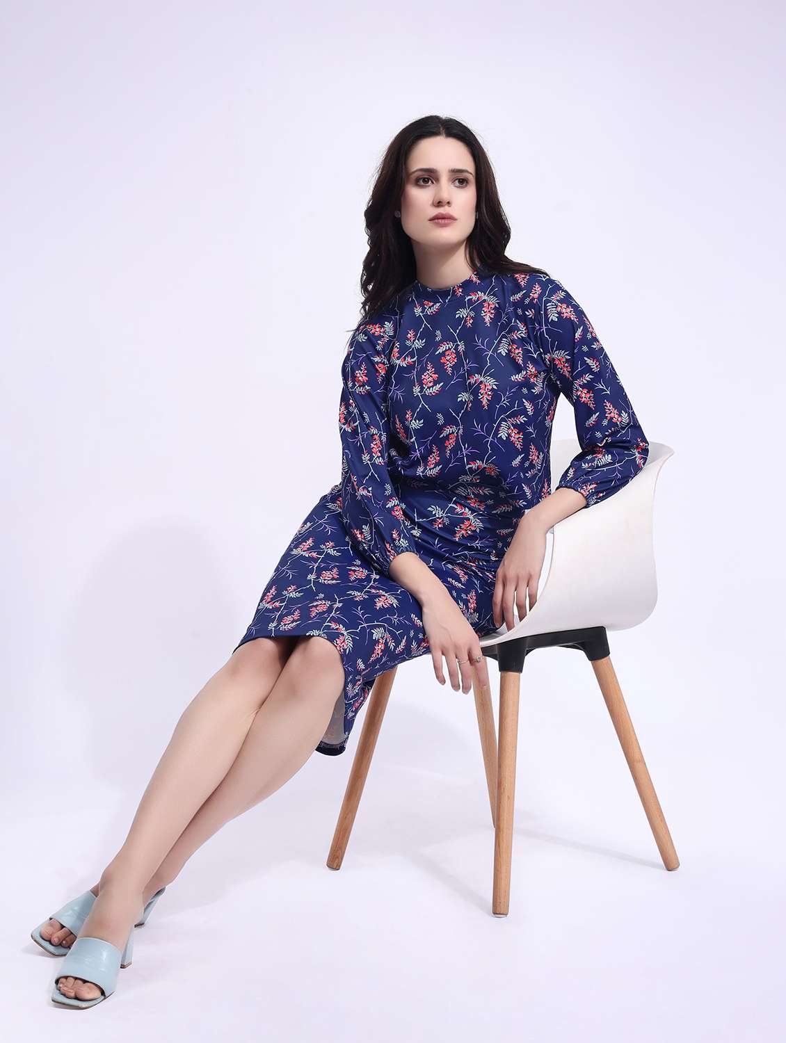 blue lycra blend top and skirt set coord - 22553722 -  Standard Image - 4