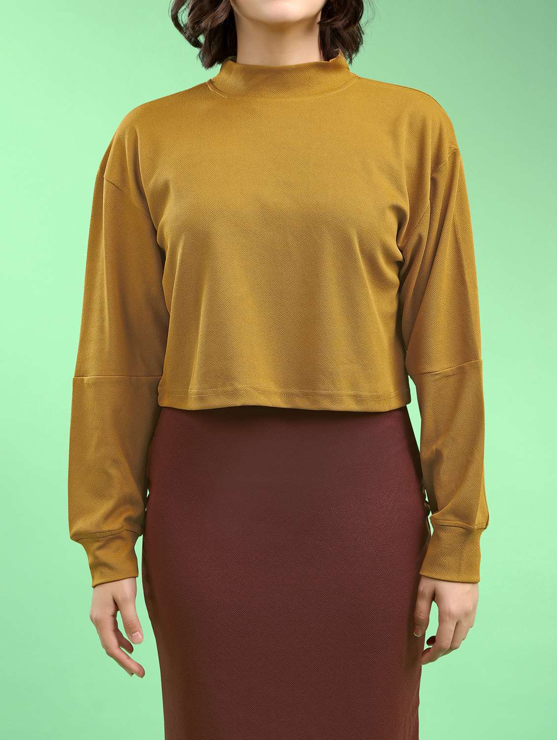 gold lycra blend top and skirt set coord - 22553731 -  Standard Image - 1