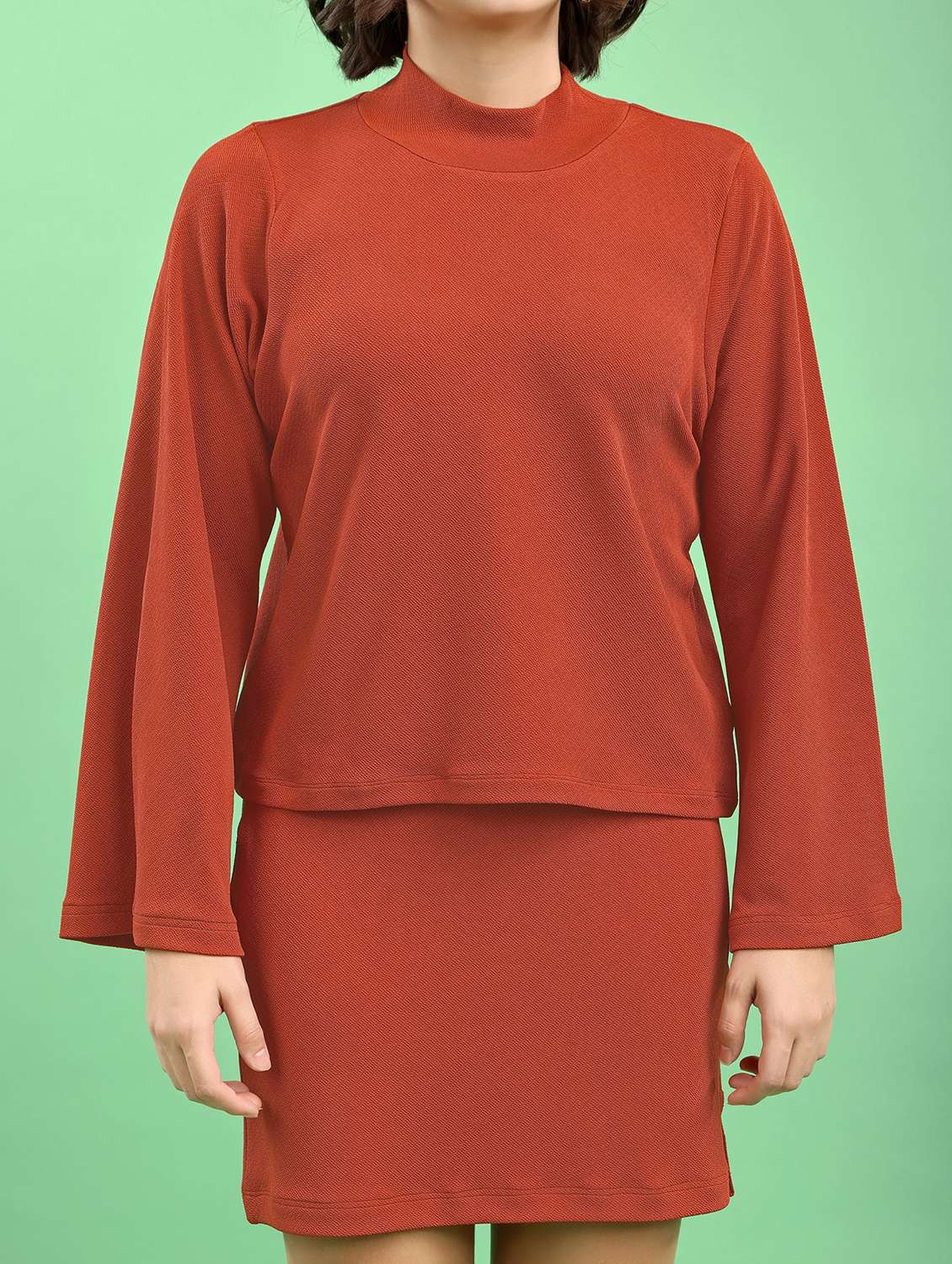 women solid long sleeves top and skirt set - 22553732 -  Standard Image - 1