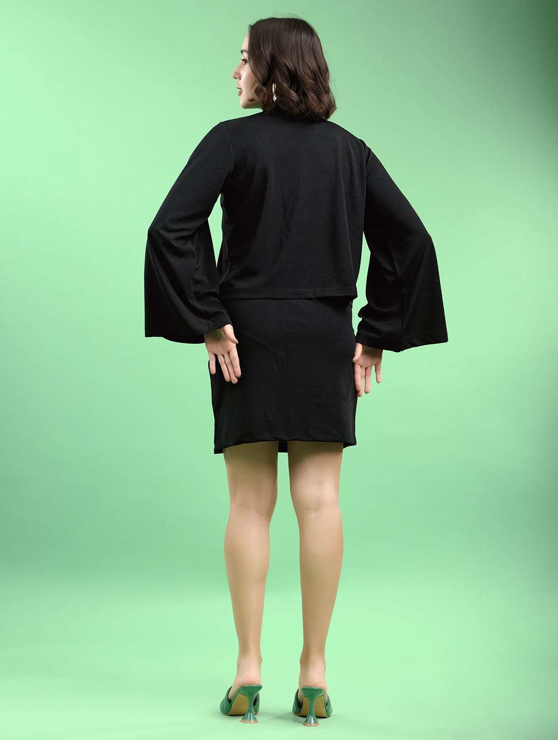 black lycra blend top and skirt set coord - 22553733 -  Standard Image - 4